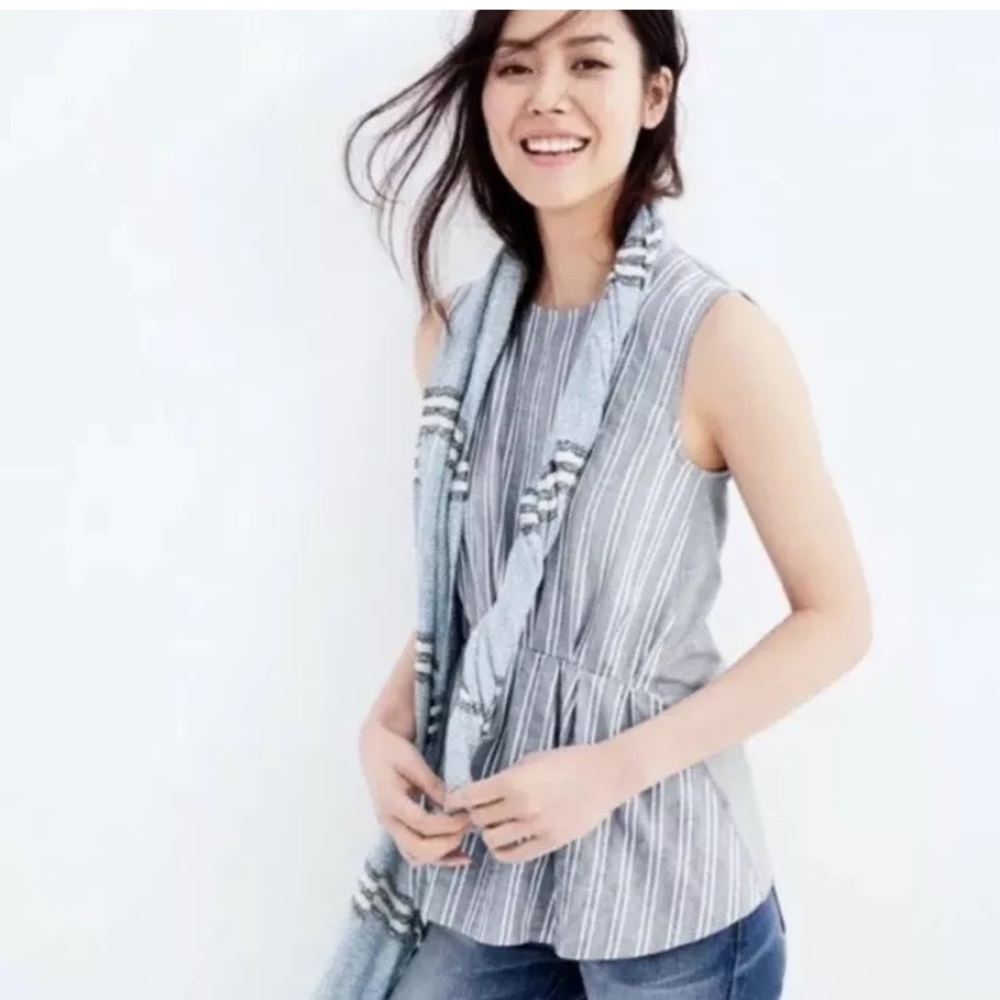 J. Crew Chambray Striped Peplum Top Synched Waist